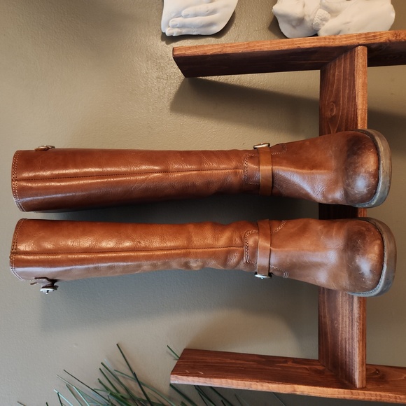 Lucky Brand "Rollie" Y2K camel stacked heel leather riding boot - Picture 3 of 17